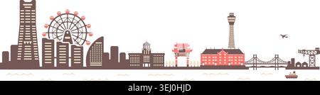 Yokohama Harbor Skyline Silhouette Vector Illustration Stock Vector