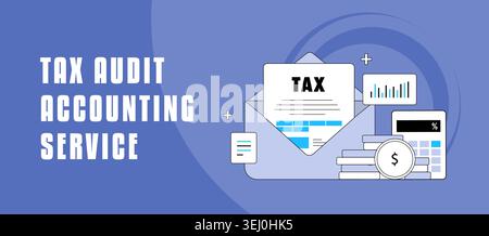 Visualizing tax audit and accounting services through an open envelope with a tax form. Financial report, calculator and money. Representing financial management, Compliance and professional support Stock Vector