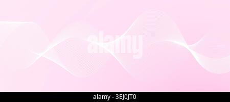 Linear wave pattern background. Pink rose wavy curved dashed design element for poster, banner, presentation, booklet, brochure. Abstract halftone undulate flowing particle lines. Vector wallpaper Stock Vector