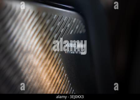 Maserati Modena speaker grille with Sonus faber logo in moody light Stock Photo