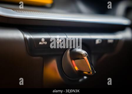 Porsche 911 Carrera headlight control cluster with rotary switch Stock Photo
