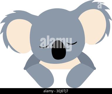 Simple flat illustration of a sleepy gray koala with large ears a dark nose and folded legs Stock Vector