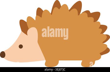 Simple flat illustration of a small brown hedgehog in side view with a spiky back and tiny nose Stock Vector