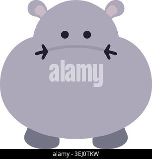 Simple flat illustration of a chubby purple hippopotamus with tiny ears short legs and a calm face Stock Vector