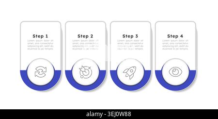 Change management rounded blue horizontal infographic 4 steps Stock Vector