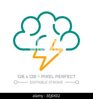 Cloud with lightning two color line icon Stock Vector