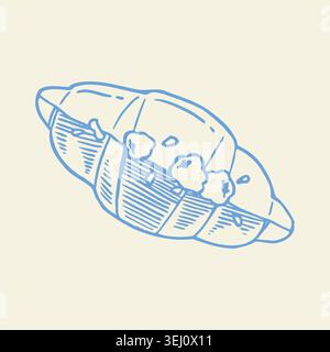 Hand Drawn Almond Croissant Pastry Sketch Vector Illustration for Bakery Logo Stock Vector