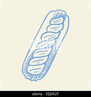 Hand Drawn French Eclair Pastry Sketch Vector Illustration for Bakery Logo Stock Vector