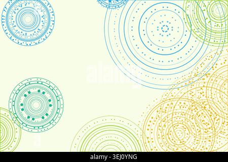 Abstract background made from overlapping concentric circle groups with subtle flattened transparency colors Stock Vector