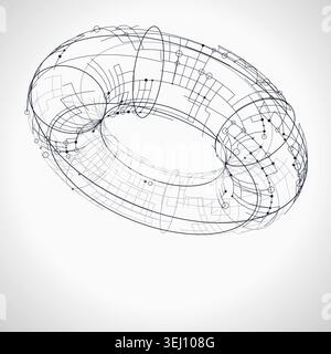 Abstract futuristic torus structure rendered as a clean geometric network background Stock Vector