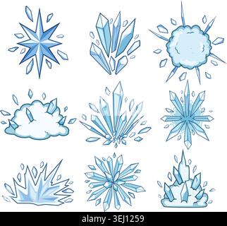 Frozen blast abstract ice crystal formations collection Stock Vector