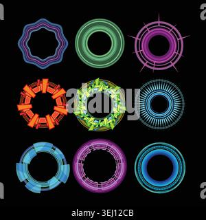 Abstract digital rings creating colorful energy waves Stock Vector
