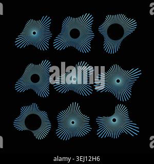 Dynamic sound wave forms radiating energy rings Stock Vector