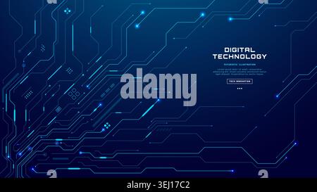 Abstract tech board with glowing circuit patterns blue digital lines Stock Vector