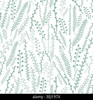 Abstract botanical fern leaves seamless pattern drawing floral wallpaper on white background front view Stock Photo
