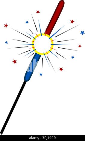 July 4th - Sparkler burning halfway with large spark Stock Vector