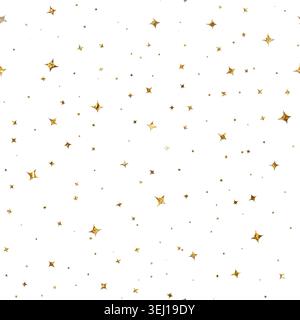 Abstract golden stars sparkles seamless pattern drawing luxury celebration wallpaper on white background front view Stock Photo