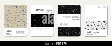 School diary cover design. Terrazzo abstract background made of natural stones, granite, quartz and marble. Venetian terrazzo texture school diary template. Stock Vector