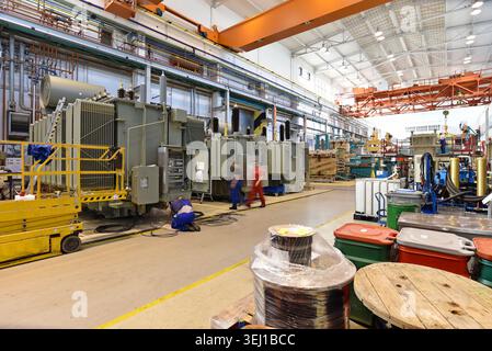 industrial factory in mechanical engineering for the manufacture of transformers - interior of a production hall Stock Photo