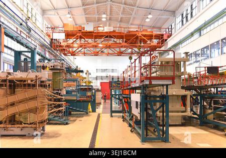 industrial factory in mechanical engineering for the manufacture of transformers - interior of a production hall Stock Photo