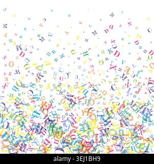 Falling letters of English language. Colorful childish flying characters of Latin alphabet. Foreign languages study concept. Back to school banner on white background. Stock Vector