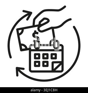Calendar schedule features hand inserting black vector paper money. Monthly payment concept represents regular finance. eps 10 Stock Vector