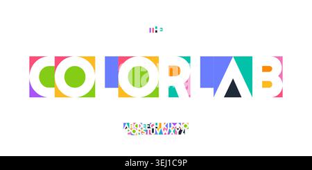 Color Lab bright geometric font alphabet, playful experimental letters for kids science logo, art class headline, STEM poster and education branding Stock Vector