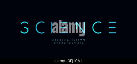 Future Science Font Logo Alphabet Thin Minimalistic Letter Set Modern Typography, Scientific Typographic Design for Innovation Tech of Bio Medicine Stock Vector