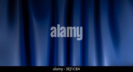 Elegant rich dark blue silk fabric curtain texture featuring soft flowing folds creating smooth luxurious premium backdrop design element perfect text Stock Photo