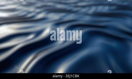 Smooth, flowing, dark blue silk fabric displays elegant, glossy, wavy lines, creating dynamic, luxury, satin, textile texture, ideal for high, end, pr Stock Photo