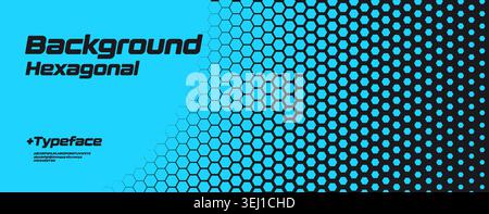 Hexagonal honeycomb blue neon gradient, tech halftone background with bold rounded dynamic font for sport, race, technology. Perfect for banner Stock Vector