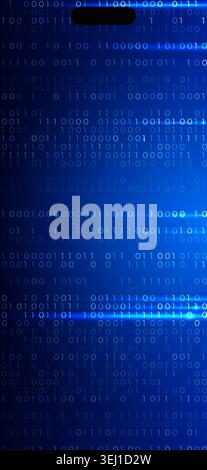 Binary code digital technology background with glowing blue data streams. Cybersecurity, big data, programming, tech networks concept for phone Stock Vector