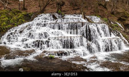 Terraced forest waterfall Dokuzak in Strandzha Mountain near to Burgas, Bulgaria Stock Photo