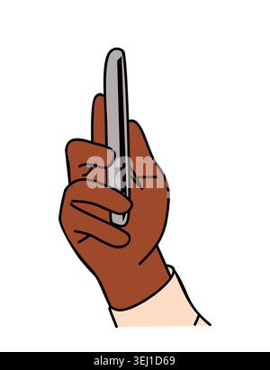 Black Hand grips smart phone vertically isolated Stock Vector