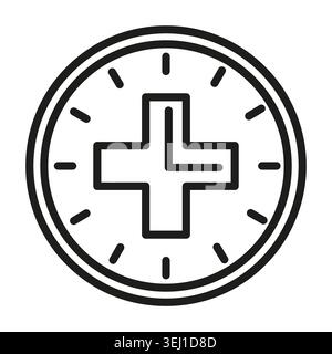 Medical cross clock black vector icon features health time management. Visualizes emergency hospital care for patients. eps 10 Stock Vector