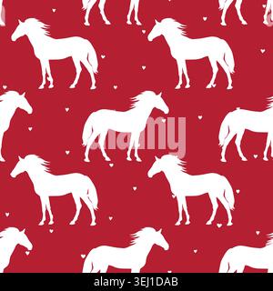Animal seamless pattern with cartoon horses on color background. Cute holiday illustration with horse. Design for invitation, poster, card, fabric Stock Vector