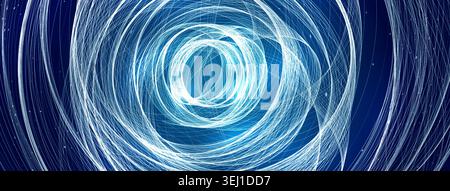 Blue Digital Data Flow Hurricane, Data Science Spiral Vortex Depth Tunnel, Big Data Swirl Neon Light. AI Digital Transformation Abstract Background Stock Vector
