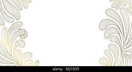 Elegant abstract floral pattern, luxury art deco golden line leaves, flowers, flowing wave ornament. Modern vector illustration, botanical texture Stock Vector