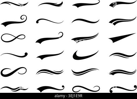 Decorative swoosh swirl divider bundle silhouette vector illustration Stock Vector