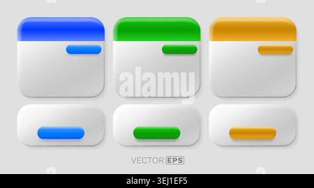 Modern neumorphic UI cards and buttons for web and app design. Clean, soft, 3D interface elements. Vector illustration. Stock Vector