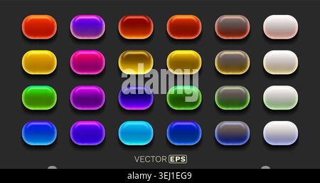 Vibrant 3D glossy rounded buttons. A colorful UI element collection, perfect for modern digital design. Vector illustration. Stock Vector