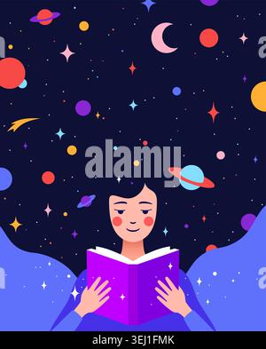 Book, Imagination, Dreams. Cosmos story Stock Vector