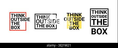 Think outside box quote motivation icon idea. Outside box concept design project logo creativity Stock Vector