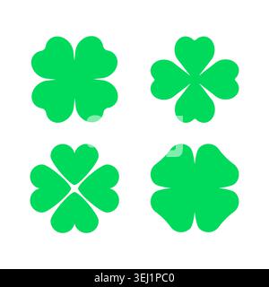 Clover four leaf vector shamrock icon. St Patrick luck clover good irish green heart flat shamrock isolated symbol Stock Vector