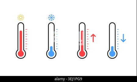 Thermometer temperature weather sun cold logo indicator hot snowflake illustration. Control warm high thermometer comparison Stock Vector
