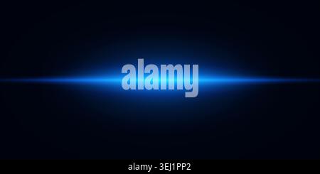 Laser line light. Horizontal neon light. Neon blue horizontal speed line. Glowing stripe. Laser beam Stock Vector