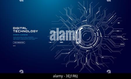 Futuristic Blue HUD Portal With Digital Circuit Background Stock Vector