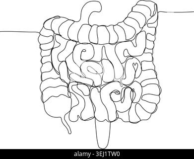 A simple line drawing illustrating the human intestines, showcasing the digestive system's structure in a minimalist style. Stock Vector