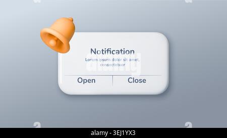 3d remind reminder for phone popup window and icon calendar notification. Ui mobile template for bell notice 3d and mockup alarm alert. push for phone Stock Vector