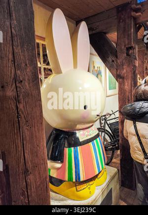Miffy Nijntje Rabbit Statue in Traditional Dutch Costume with Wooden Clogs. Bunny monument. Zaanse Schans, Netherlands - October 27, 2025 Stock Photo